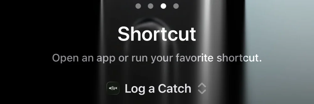 The Action Button settings screen on Shortcut, set to Log a Catch